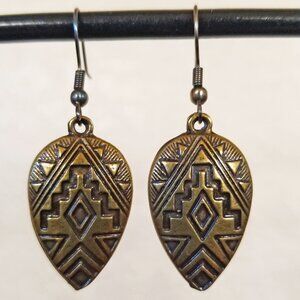 Southwestern Aztec Print Antiqued Bronze Dangle Earrings
